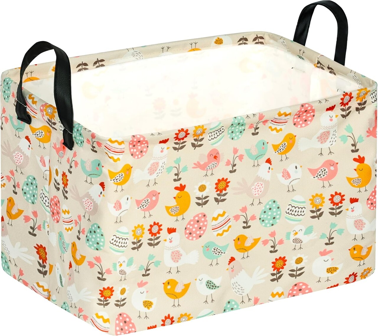 Easter Storage Basket Eggs Bunny Flower Gifts Cube Kids Waterproof Storage Bins Organizer,Foldable Closet Shelf Baskets with handles for Women,Nursery Hamper Toys Box,Room Decorations